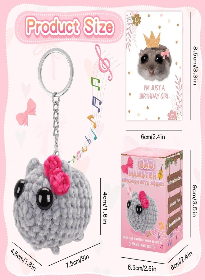 Dalycro Tiktok Sad Hamster Meme Bow Keychain with Sound Upgrade Hand-Knitted Sad Hamster Plush with Gift Box & Card for Women Birthday Christmas - Image 2